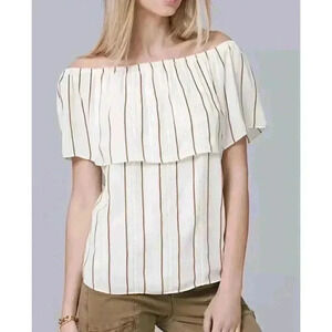 WHITE HOUSE BLACK MARKET Off The Shoulder Stripe‎ Blouse Size XS Top Shirt EUC